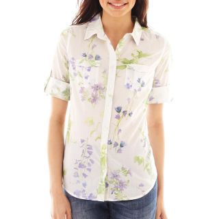 St. Johns Bay St. John s Bay Roll Sleeve Button Front Campshirt   Petite,