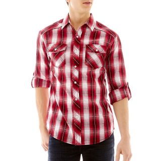 Chalc Long Sleeve Mini Plaid Woven Shirt, Red, Mens