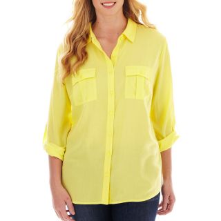 A.N.A Button Front Shirt   Plus, Yellow