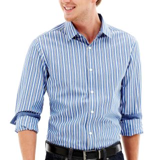 CLAIBORNE Button Front Shirt, Blue, Mens