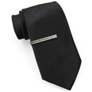 JF J.Ferrar JF J. Ferrar Slim Tie with Tie Bar, Black, Mens