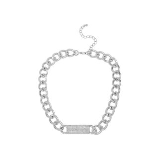Worthington Silver Tone Crystal ID Link Necklace, Gray