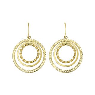 10K Yellow Gold Circle Drop Earrings, Womens