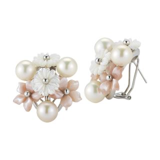 Cultured Freshwater Pearl & Mother Of Pearl Floral Earrings, White, Womens