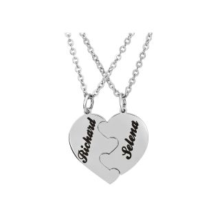 Sterling Silver Double Pendant Name 2 Piece Necklace Set, White, Womens