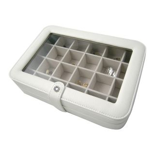 Ivory Faux Leather Clear Top Jewelry Box