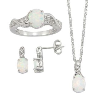 Lab Created Opal & White Sapphire 3 pc. Oval Jewelry Set, Womens