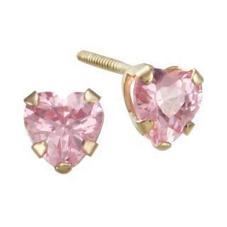 Girls Pink Cubic Zirconia Heart Earrings, Girls