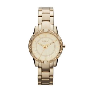 RELIC Payton Womens Crystal Accent Gold Tone Bracelet Watch