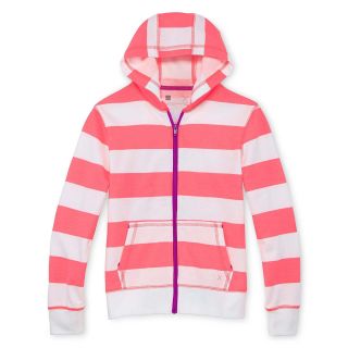 Xersion Striped French Terry Hoodie   Girls 6 16 and Plus, Wht/tropical Coral,