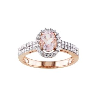 10K Rose Gold Oval Pink Morganite Diamond Ring, Womens