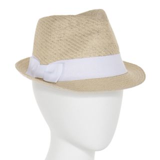 Scala Straw Fedora Hat, White, Womens