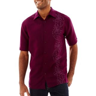 The Havanera Co. Short Sleeve Button Front Shirt, Purple, Mens