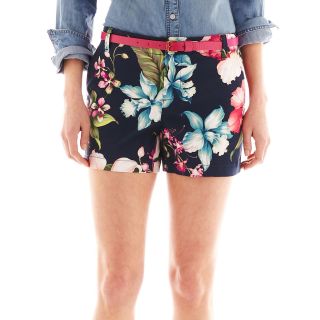 Twill Shorts, Navy Floral, Womens