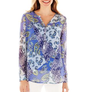 LIZ CLAIBORNE Long Sleeve Woven Shirt with Cami, Sapphire Multi
