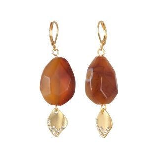 PALOMA & ELLIE Gold Tone Leaf & Brown Agate Earrings, Womens