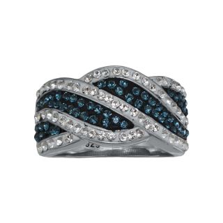 Blue & White Crystal Swirl Ring Sterling Silver, Womens