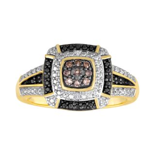 1/10 CT. T.W. White and Color Enhanced Black and Champagne Diamond Ring, Womens