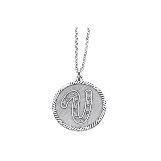 Sterling Silver Initial Pendant, White, Womens