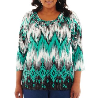 Alfred Dunner Beekman Place 3/4 Sleeve Ikat Print Knit Top   Plus, Womens
