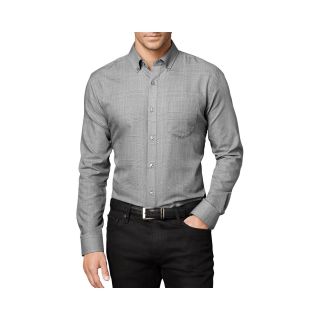 Van Heusen Button Front Shirt, Grey, Mens