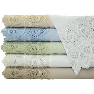 Grace Home Fashions 600tc Lace Easy Care Sheet Set, White