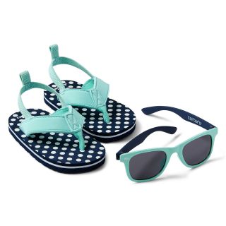 Carters Aqua and Navy Dot Sandals and Sunglasses Set, Navy Wht, Girls