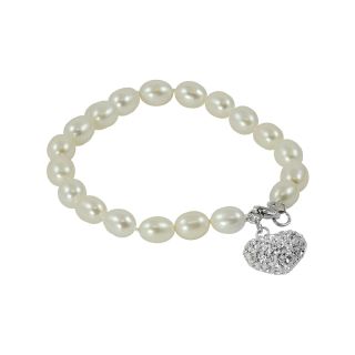 ONLINE ONLY   Cultured Freshwater Pearl & Crystal Heart Bracelet, Womens