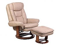 Mac Motion Euro Recliner and Ottoman in Stone Nubuck Bonded Leather