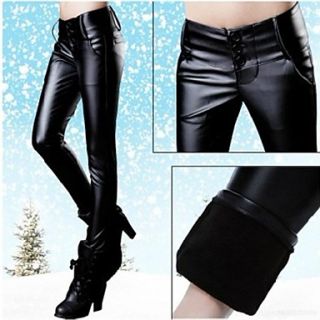Womens PU High Waist Leather Thicken Woolen Pants Skinny Sexy Pants