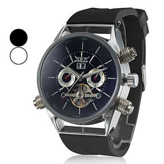Mens Auto Mechanical Tourbillon Black Silicone Band Analog Wrist Watch (Assorted Colors)