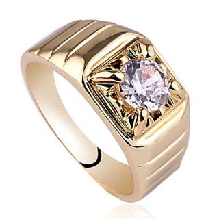 Gold Finish 925 Sterling Silver Ring For Men Jewelry With 6Mm Round Zircon No Accents