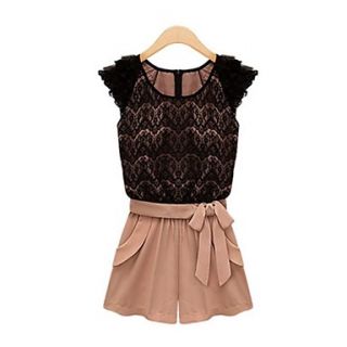 Womens Cute Lace Splicing Bow Jumpsuits