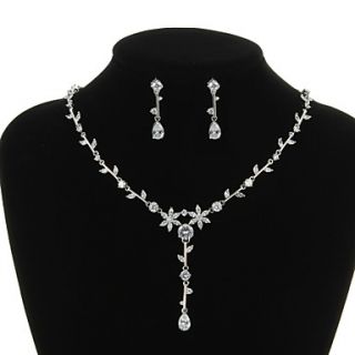 Graceful Copper Platinum Plated With Cubic Zirconia Necklace Earrings Jewelry Set