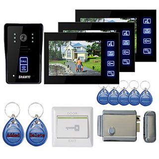 New 7 Touch Panel Video Door phone System with 3 Monitors(RFID keyfobs,Electronic Controlling Lock)
