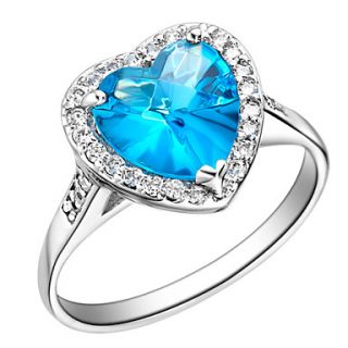 Vintage Style Sliver Blue With Cubic Zirconia Heart Cut Womens Ring(1 Pc)