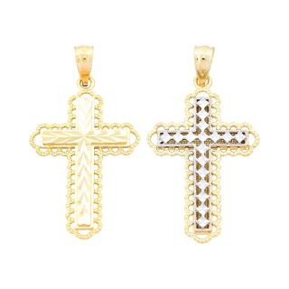 14K Yellow Gold Reversible Textured Cross Charm, Womens