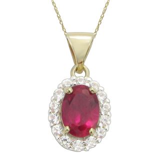 10K Yellow Gold Lab Created Ruby & White Sapphire Oval Pendant, Womens