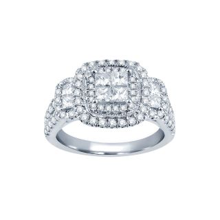 1 CT. T.W. Princess & Round Diamond Engagement Ring, White/Gold, Womens