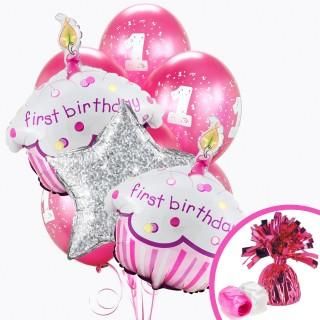 Girls Lil Cupcake 1st Birthday Balloon Bouquet