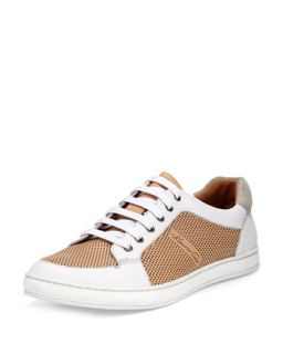 Brand Image Perforated Leather Sneaker, White
