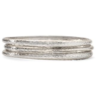 LIZ CLAIBORNE Set of 3 Textured Silver Tone Bangles, Gray