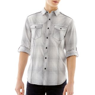 Chalc Long Sleeve Mini Plaid Woven Shirt, Grey, Mens