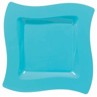 Caribbean Blue Wavy Square Plastic Dinner Plates
