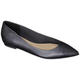 Womens Merona Avalyn Genuine Leather Pointed Toe Flats   Black 8.5