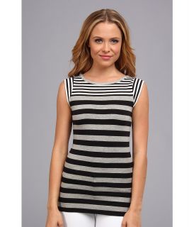 French Connection Boulevard Stripe Cap Sleeve Top Womens Short Sleeve Knit (Black)