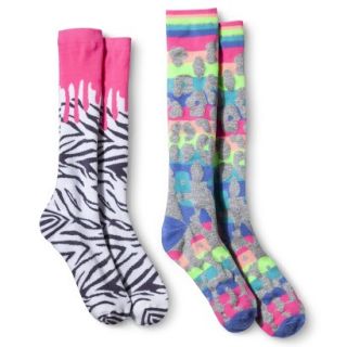 Xhilaration Girls Zebra/Leopard Knee High Socks 2pk   Silver Lining 3 10