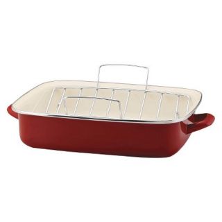 Rachael Ray Red Open Roaster with V Shape Rack   16.5