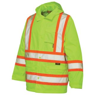 Work King Class 2 High Visibility Rain Jacket   Green, Large, Model S37211