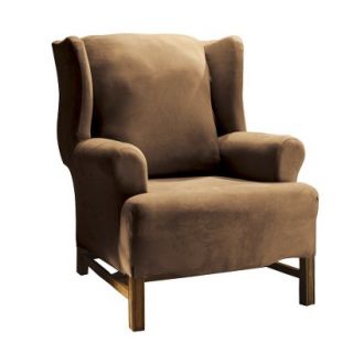 Sure Fit Stretch Suede Wing Chair Slipcover   Chocolate
